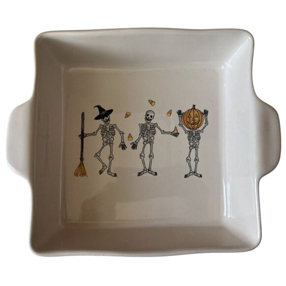 RAE DUNN Halloween DANCING SKELETONS Mixing Bowl & 2 Baking Tray Bakeware Set - Picture 6 of 14
